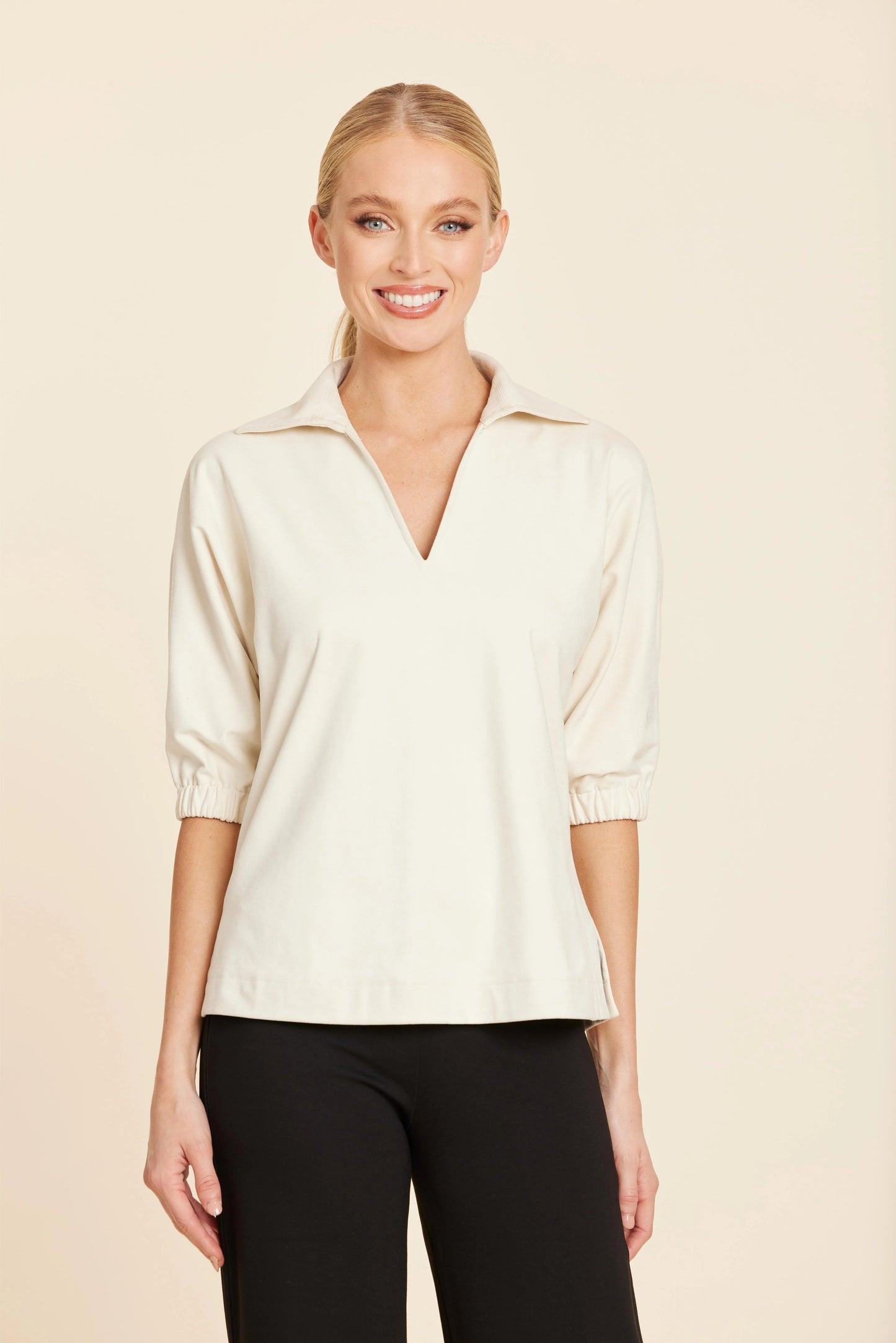 Faux Suede Johnny Collar Top