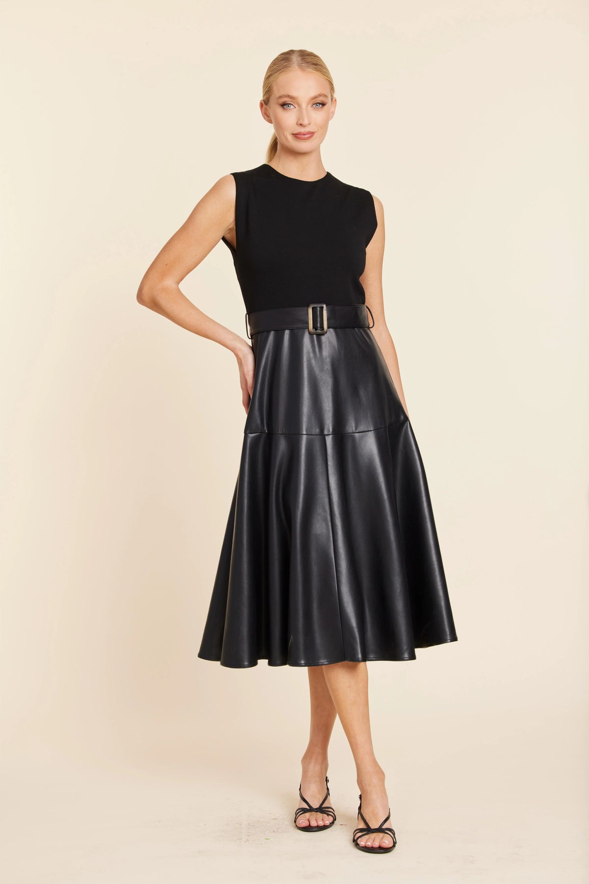 Mixed Media Skater Midi Dress
