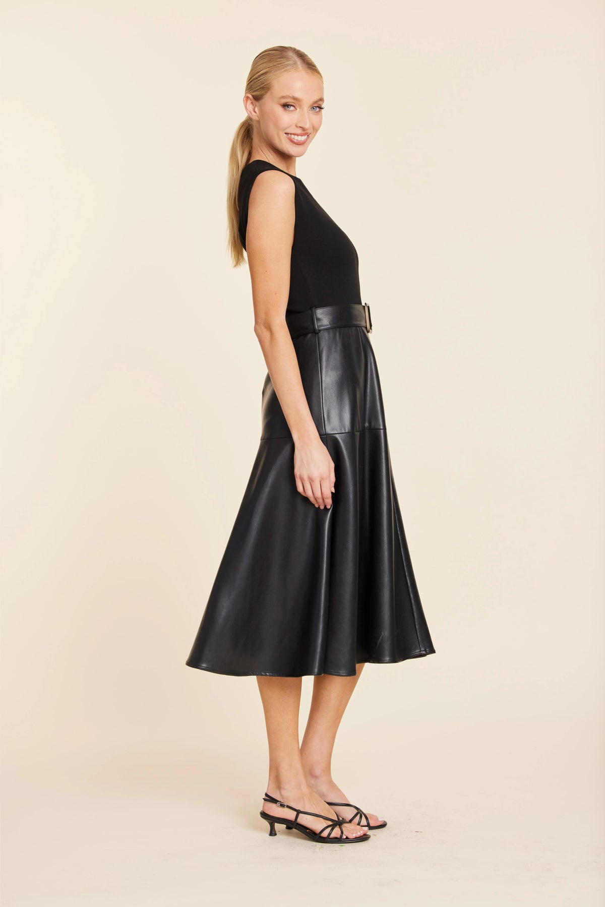 Mixed Media Skater Midi Dress