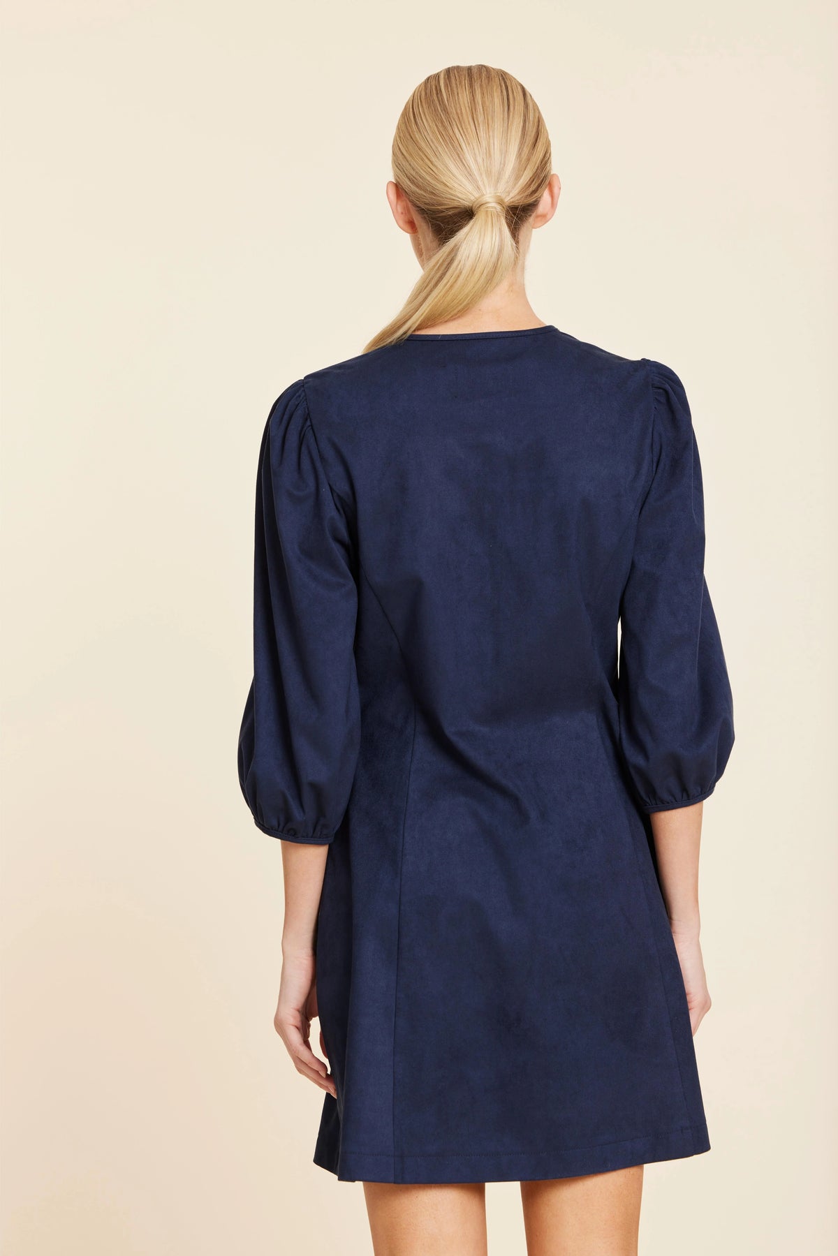 Faux Suede Gold Button Dress
