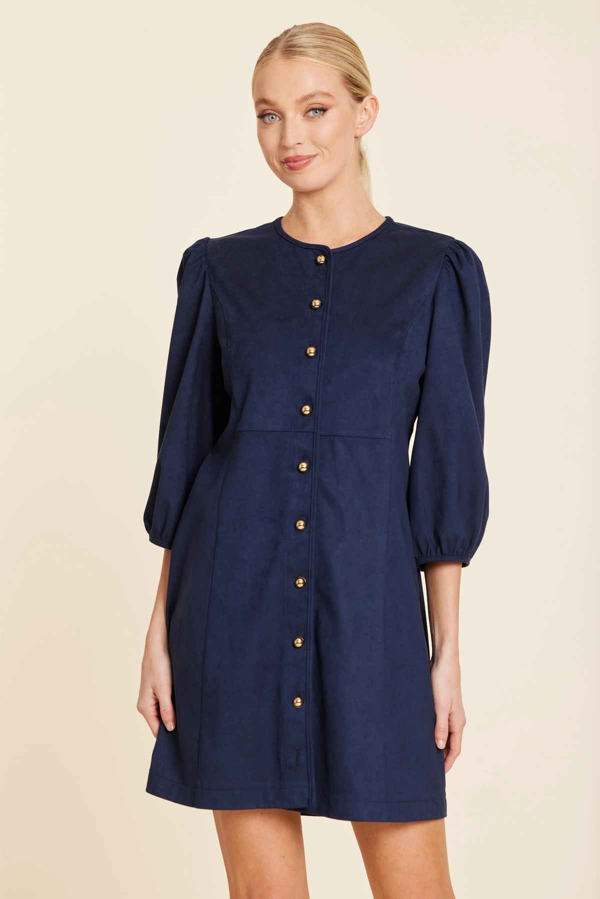 Faux Suede Gold Button Dress