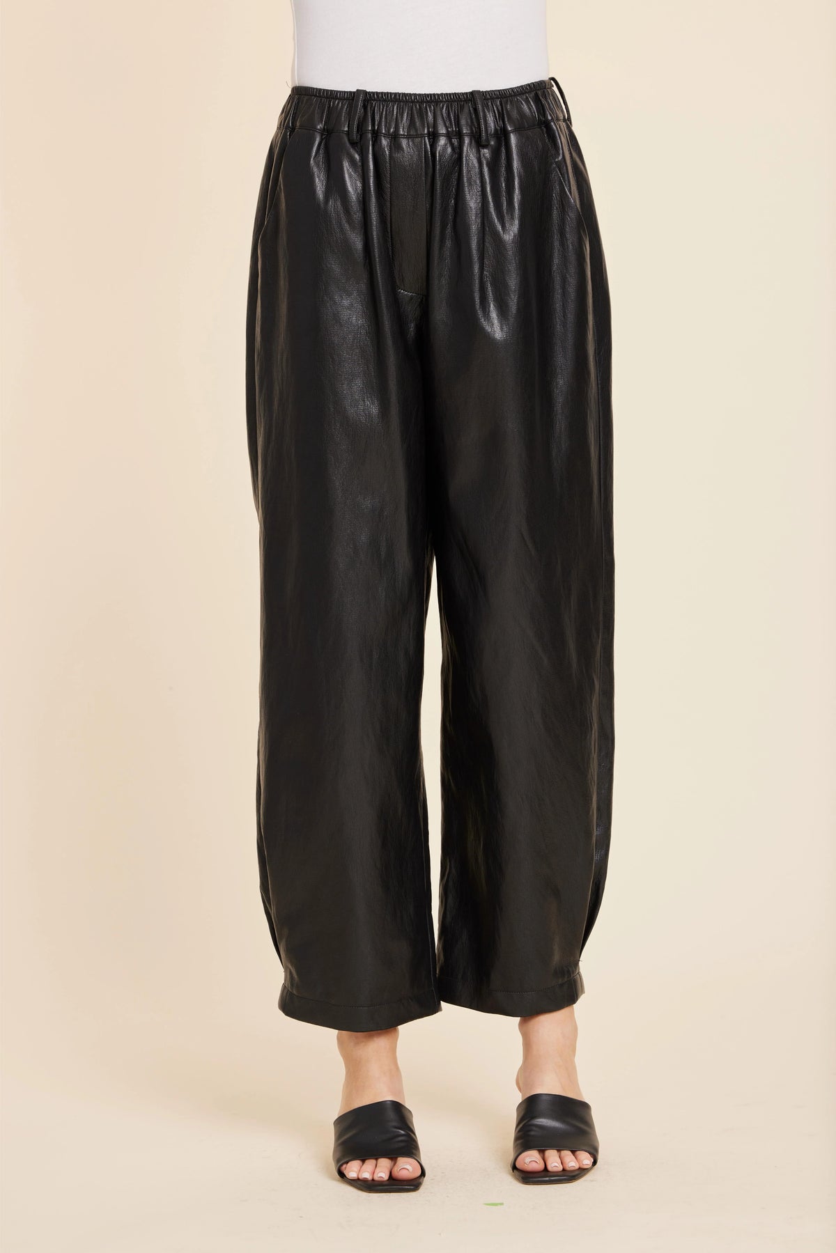 Faux Leather Barrel Leg Pant