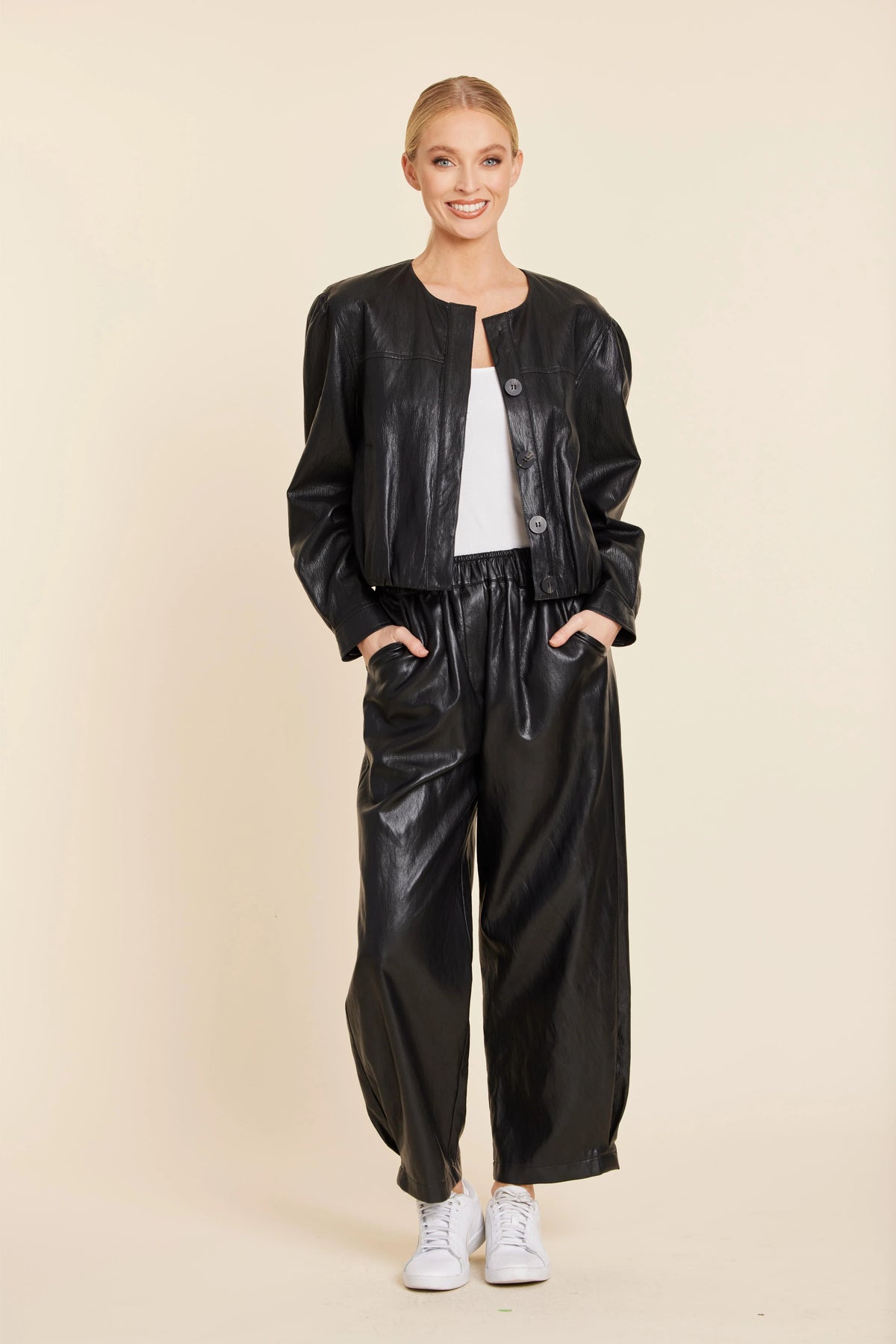 Faux Leather Barrel Leg Pant