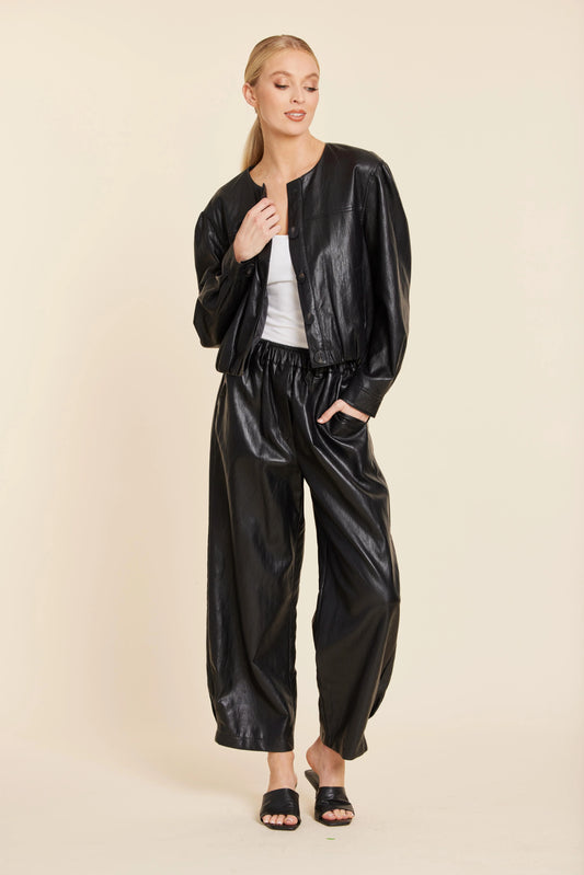 Faux Leather Barrel Leg Pant