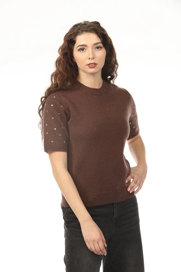 Rosalie Embellished Sleeve Knit Sweater