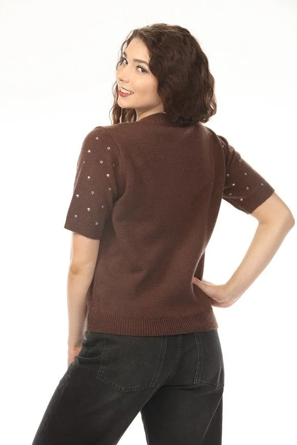 Rosalie Embellished Sleeve Knit Sweater