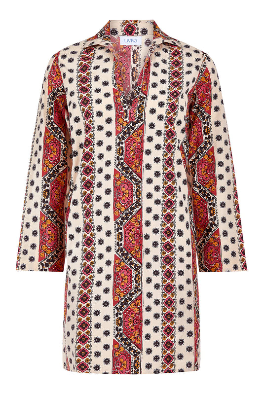 Short Kurta in Crimson Mosaic