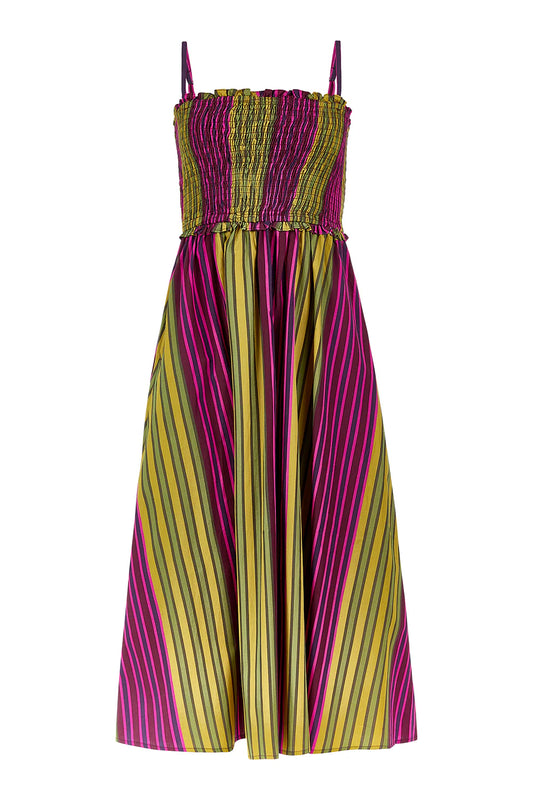 Smocked Dress in Wildberry Stripes