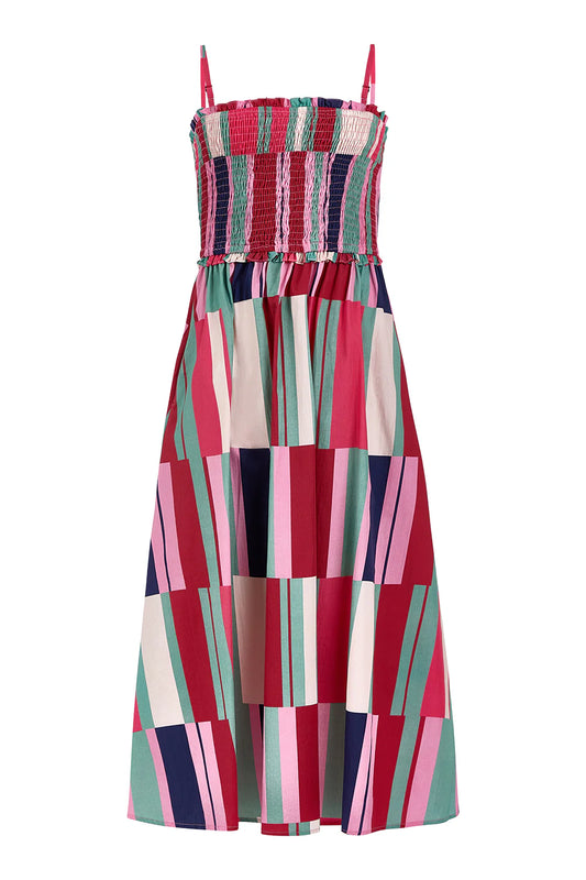 Smocked Dress in Woodland Stripes