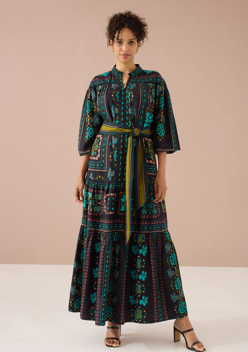 Taylor Dress in Black Floral Tile