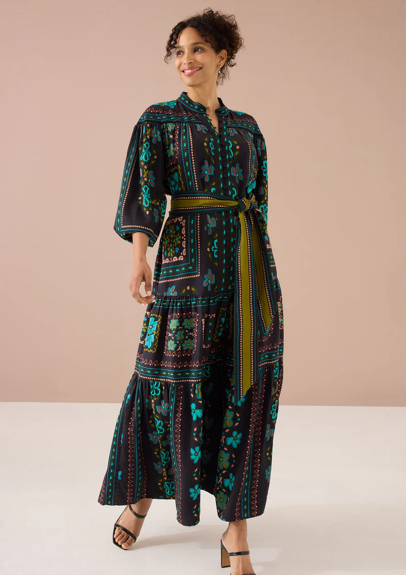 Taylor Dress in Black Floral Tile