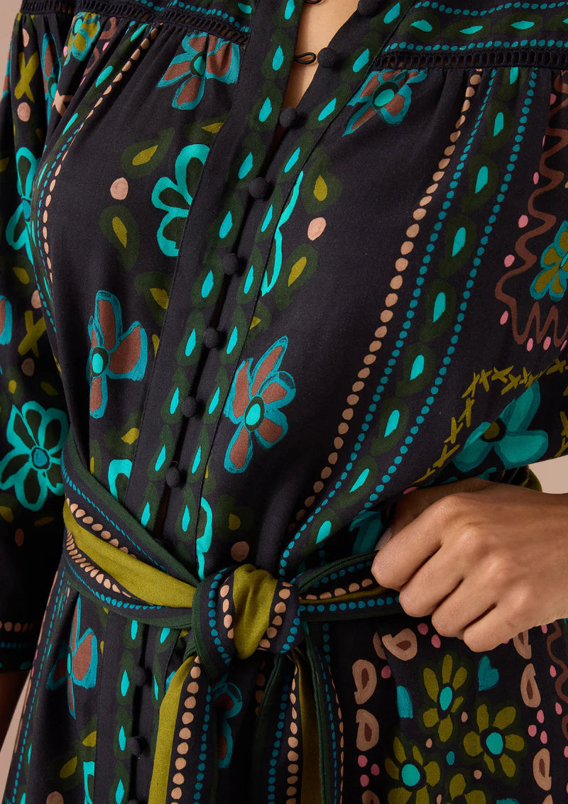 Taylor Dress in Black Floral Tile