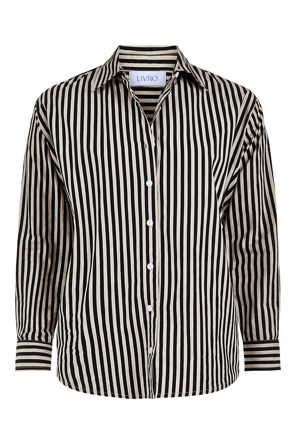 The Boyfriend Shirt in Ganache Pinstripe