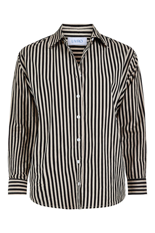 The Boyfriend Shirt in Ganache Pinstripe