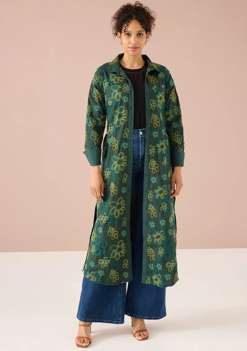 Waverly Dress in Olive Retro Floral Embroidery