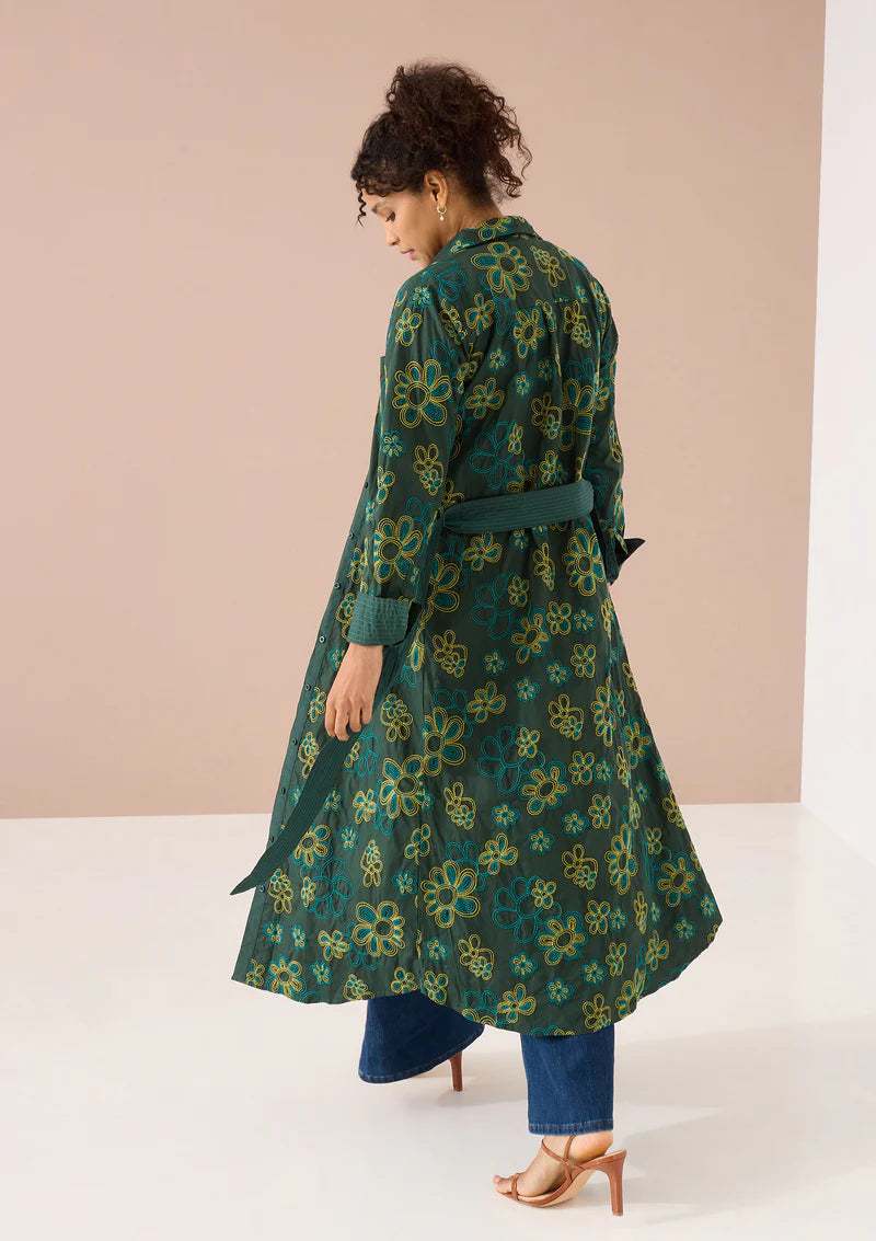 Waverly Dress in Olive Retro Floral Embroidery