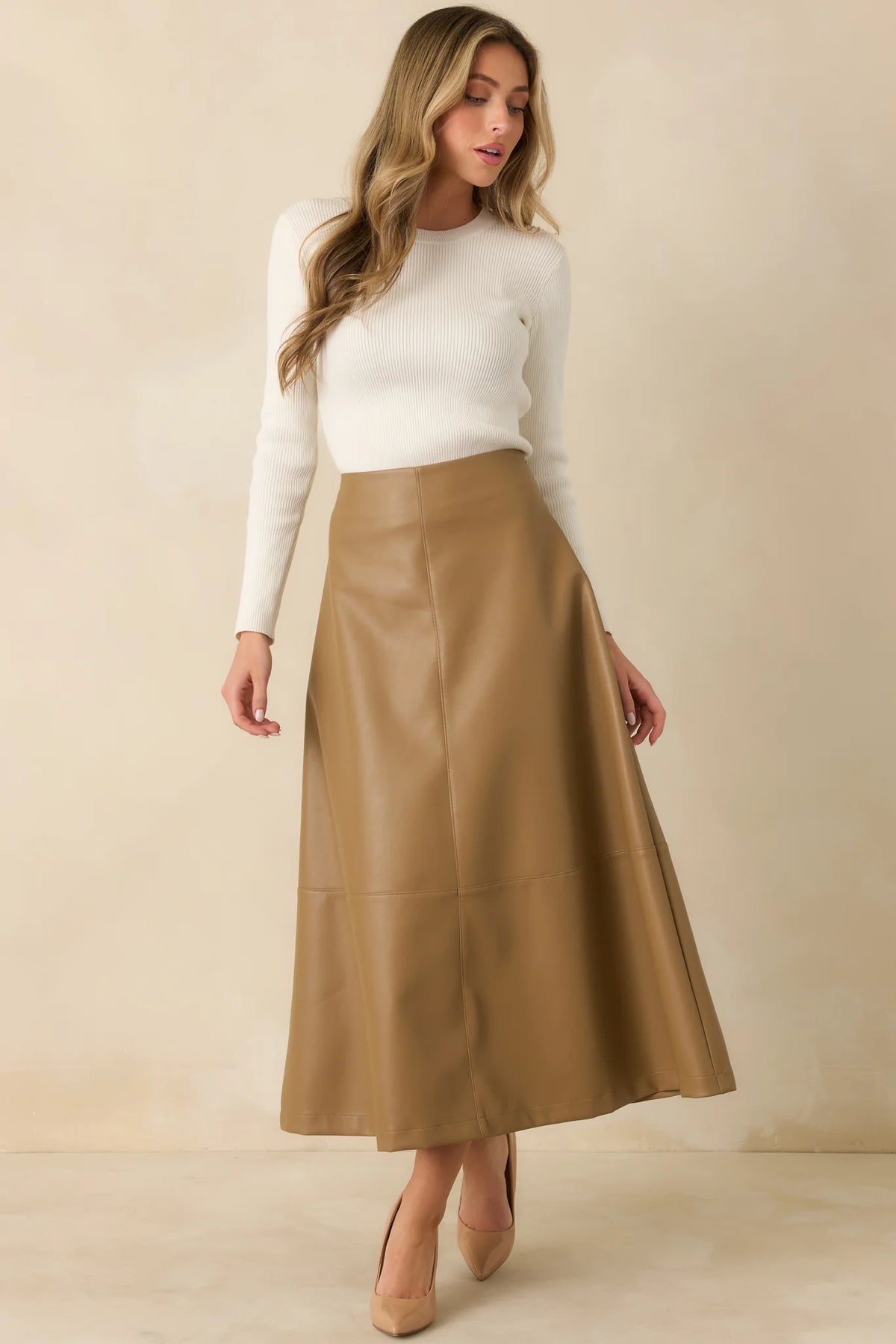 Callahan Vegan Leather Skirt in Camel