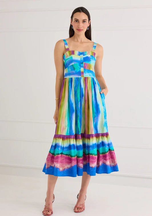 Gianna Midi Dress in Sunset Stripe Multi
