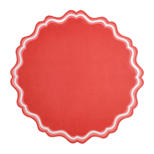 Bright Red Fancy Scallop Paper Placemats