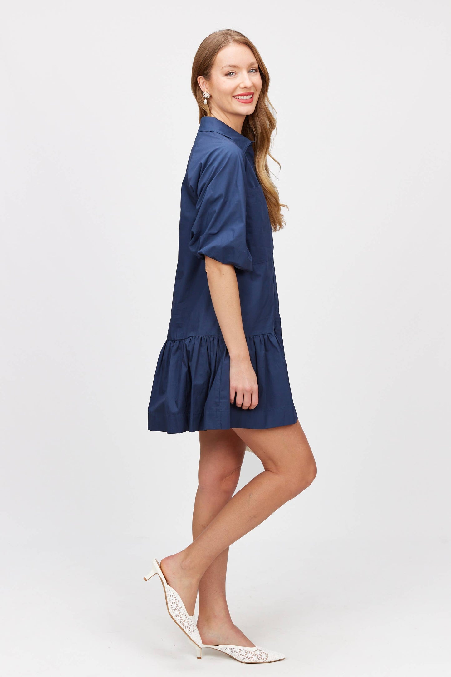 Poplin Puff Sleeves Shirt Dress