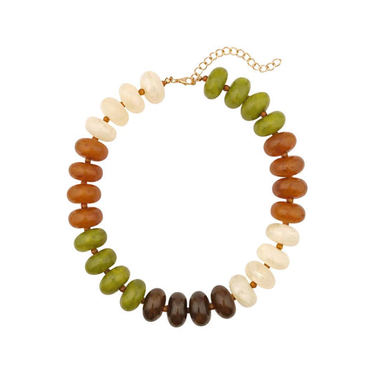 Carissa Chunky Beaded Necklace- Tan Chartreuse Mix