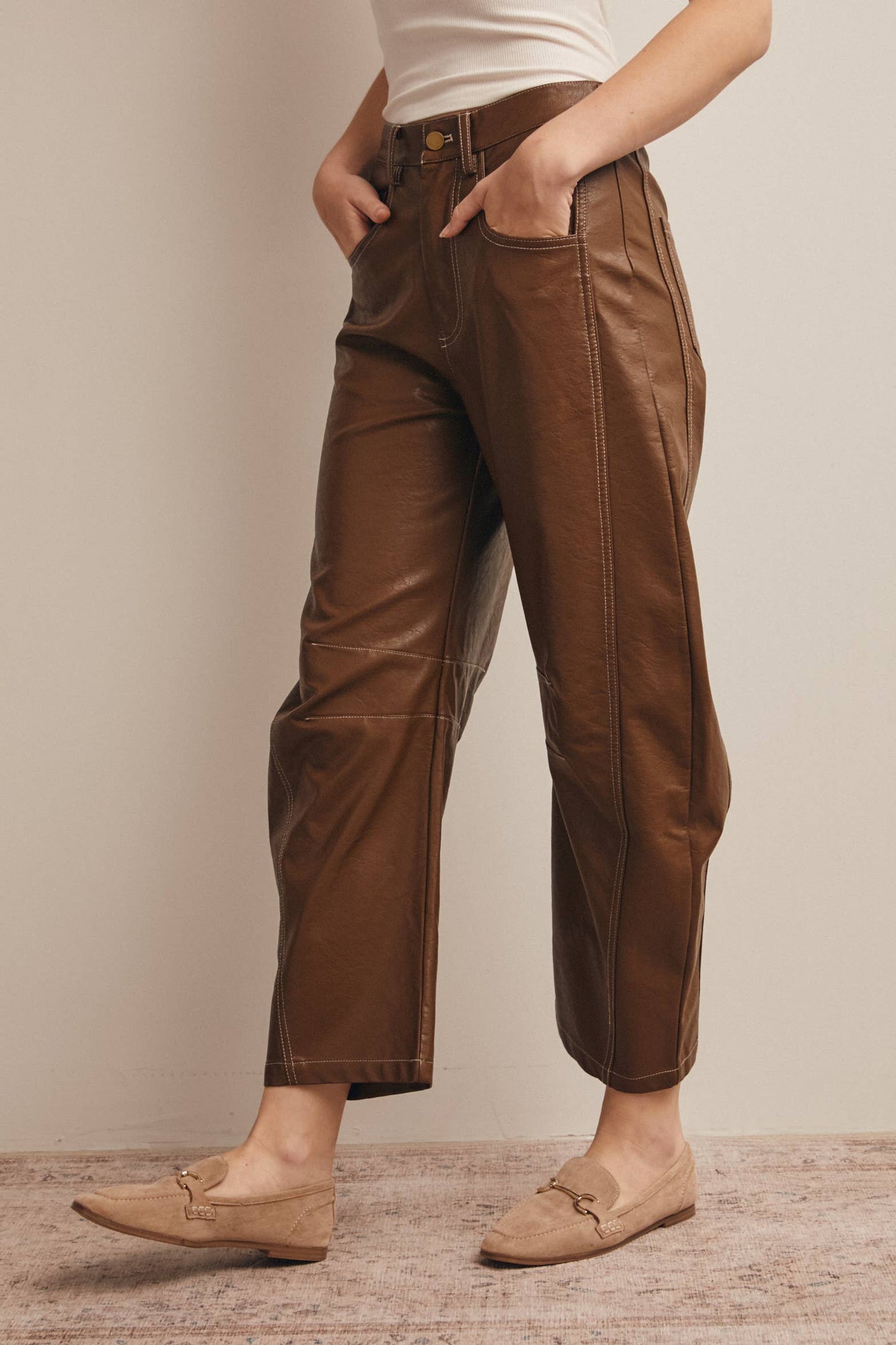 Faux Leather Barrel Pants