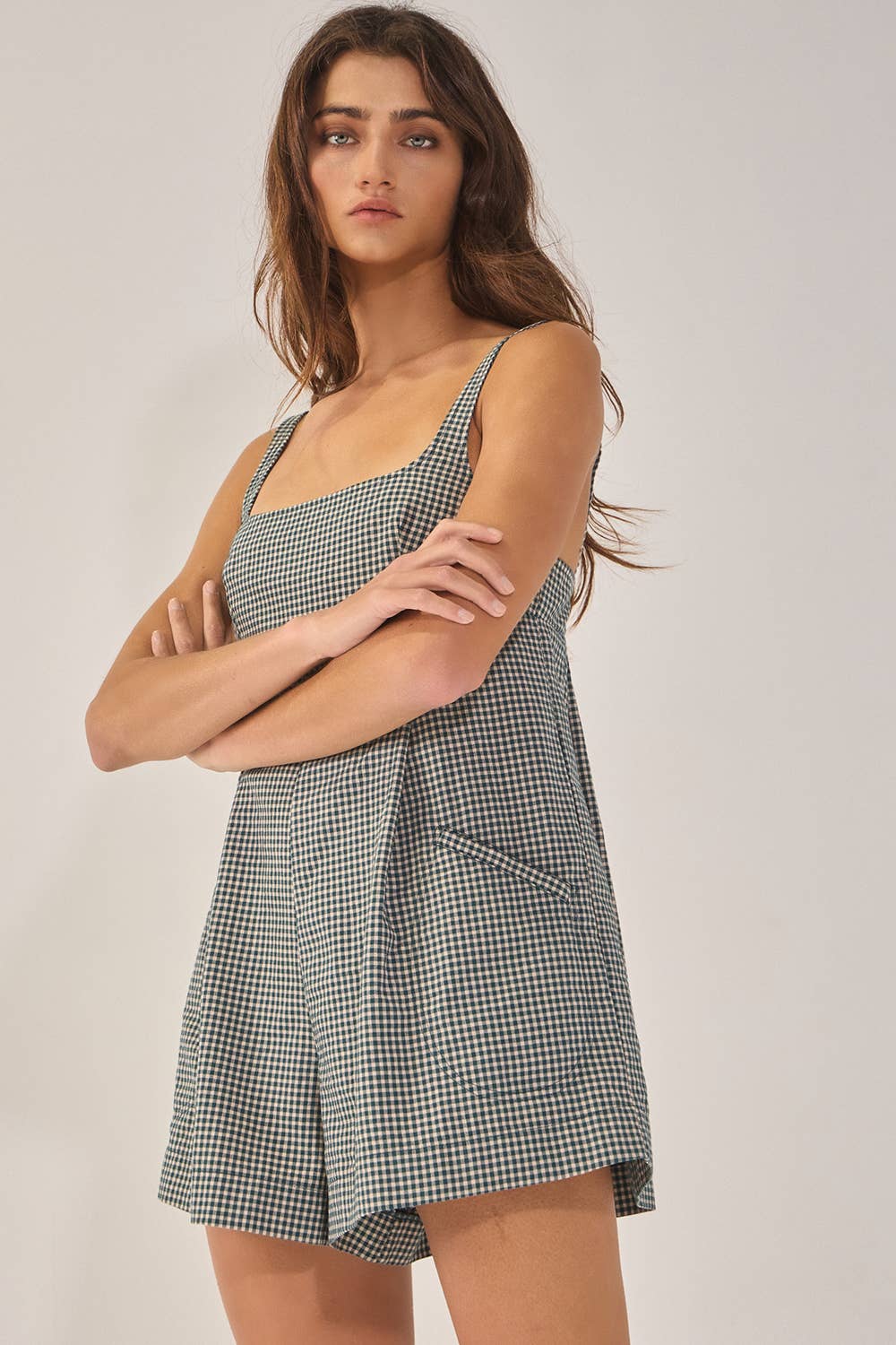 Relaxed Sleeveless Plaid Romper