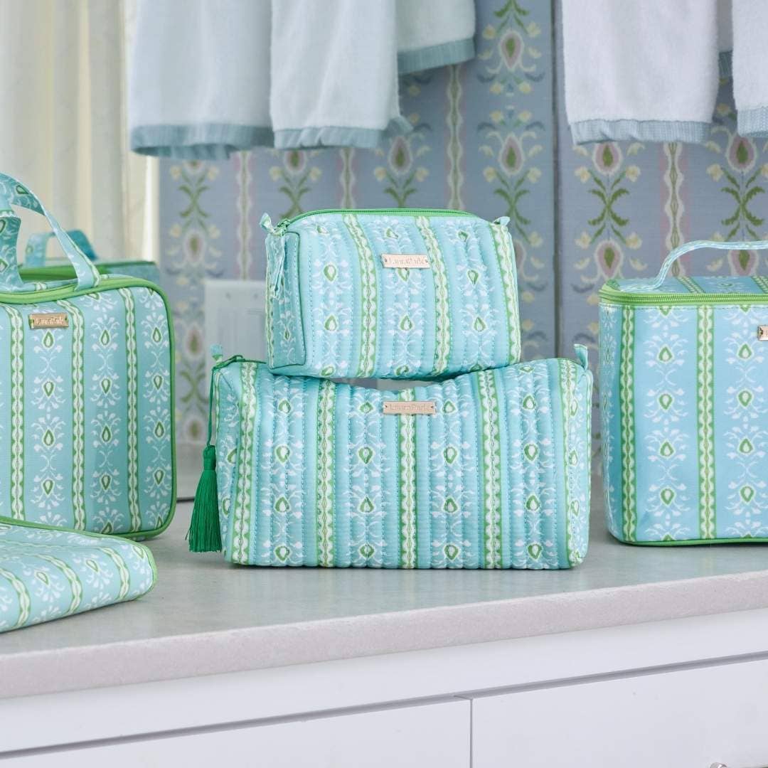 Rosemary Stripe Blue Signature Small Cosmetic Bag