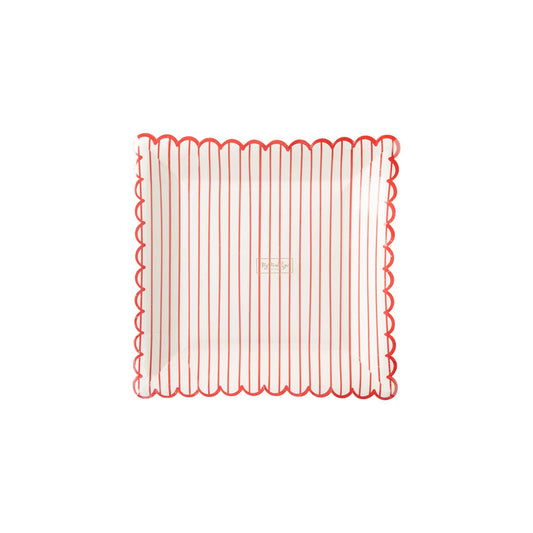 VAL940 -  Red Striped Scalloped Plate