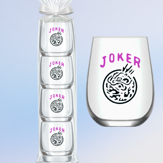 Mahjong Stemless 4ct Set Wine Glasses "Joker"