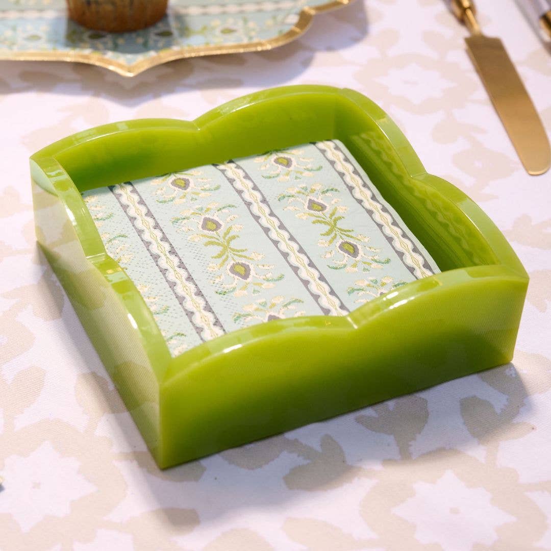 Green Palm Acrylic Scalloped Cocktail Napkin Holders, SumnerEdit