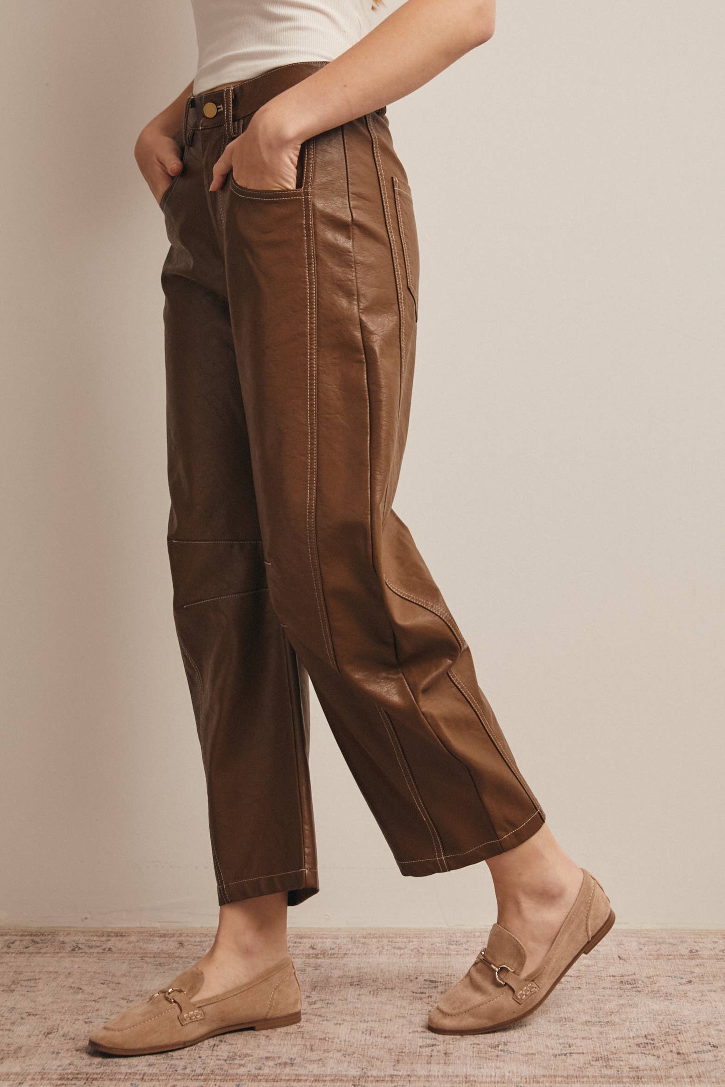 Faux Leather Barrel Pants