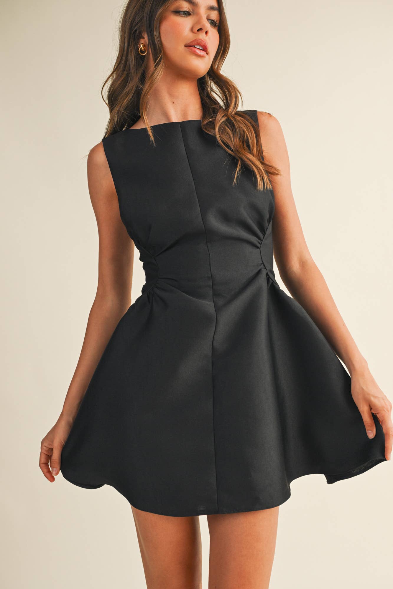 Shirred Waist Sleeveless Flare Dress