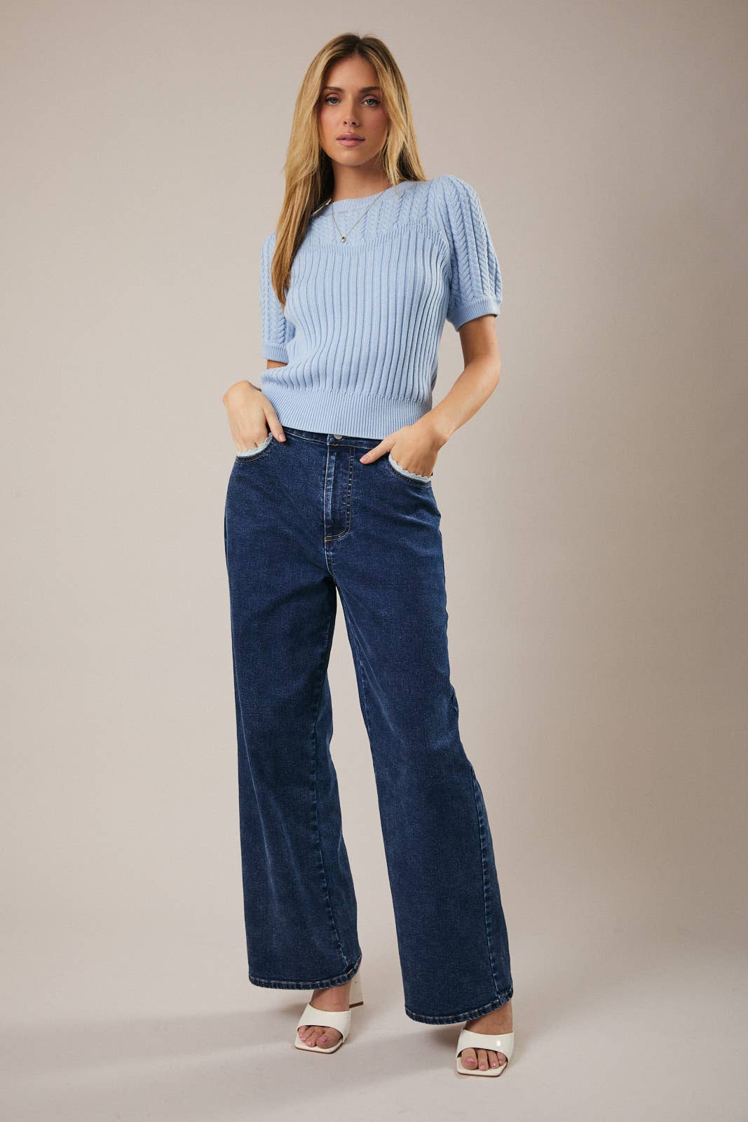 Short Puff Sleeve Lightweight Knit Sweater