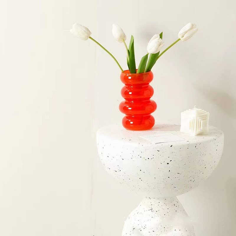 Glass Floral Vase, Small Vase w/Ring Layers, Tabletop Vases