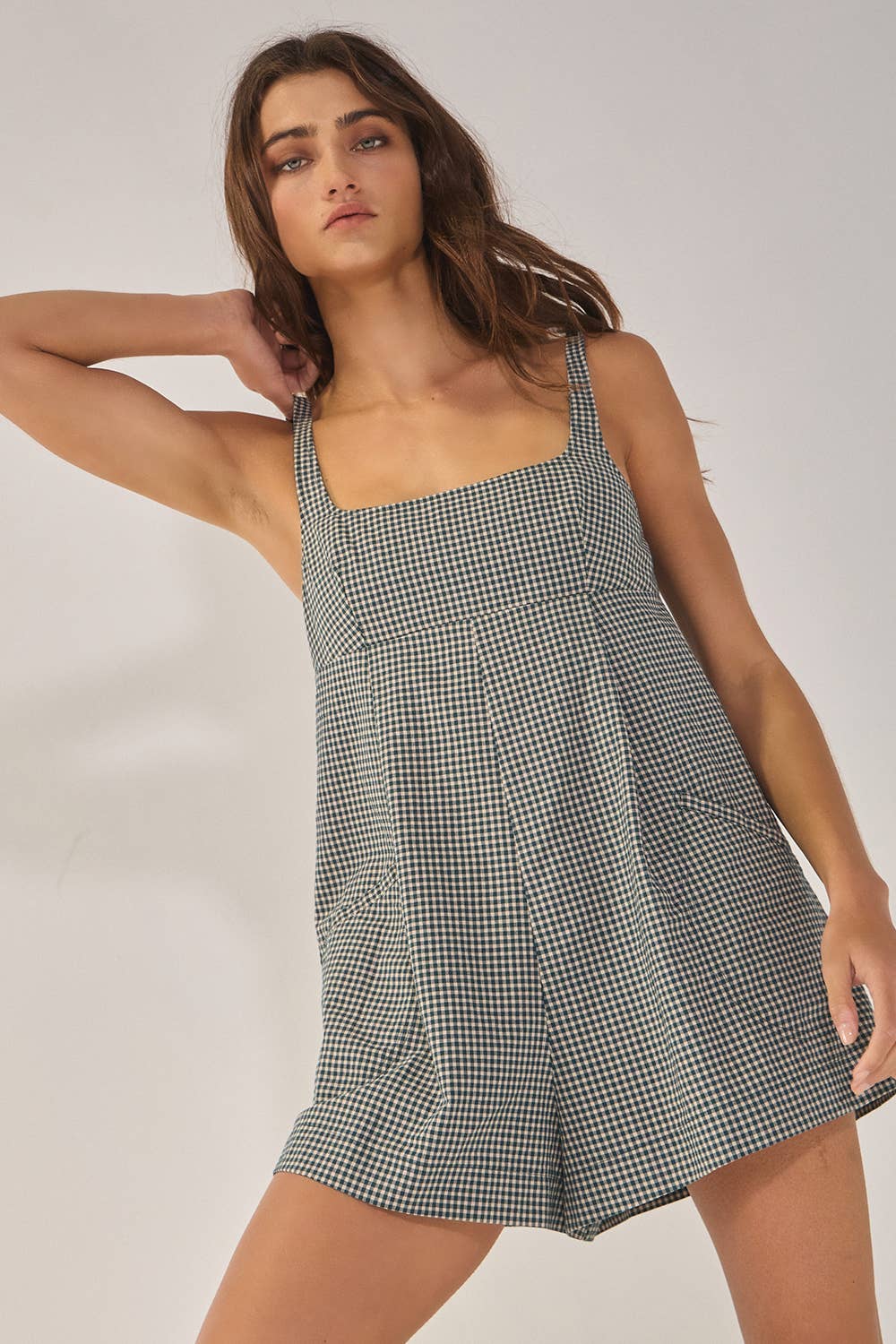 Relaxed Sleeveless Plaid Romper