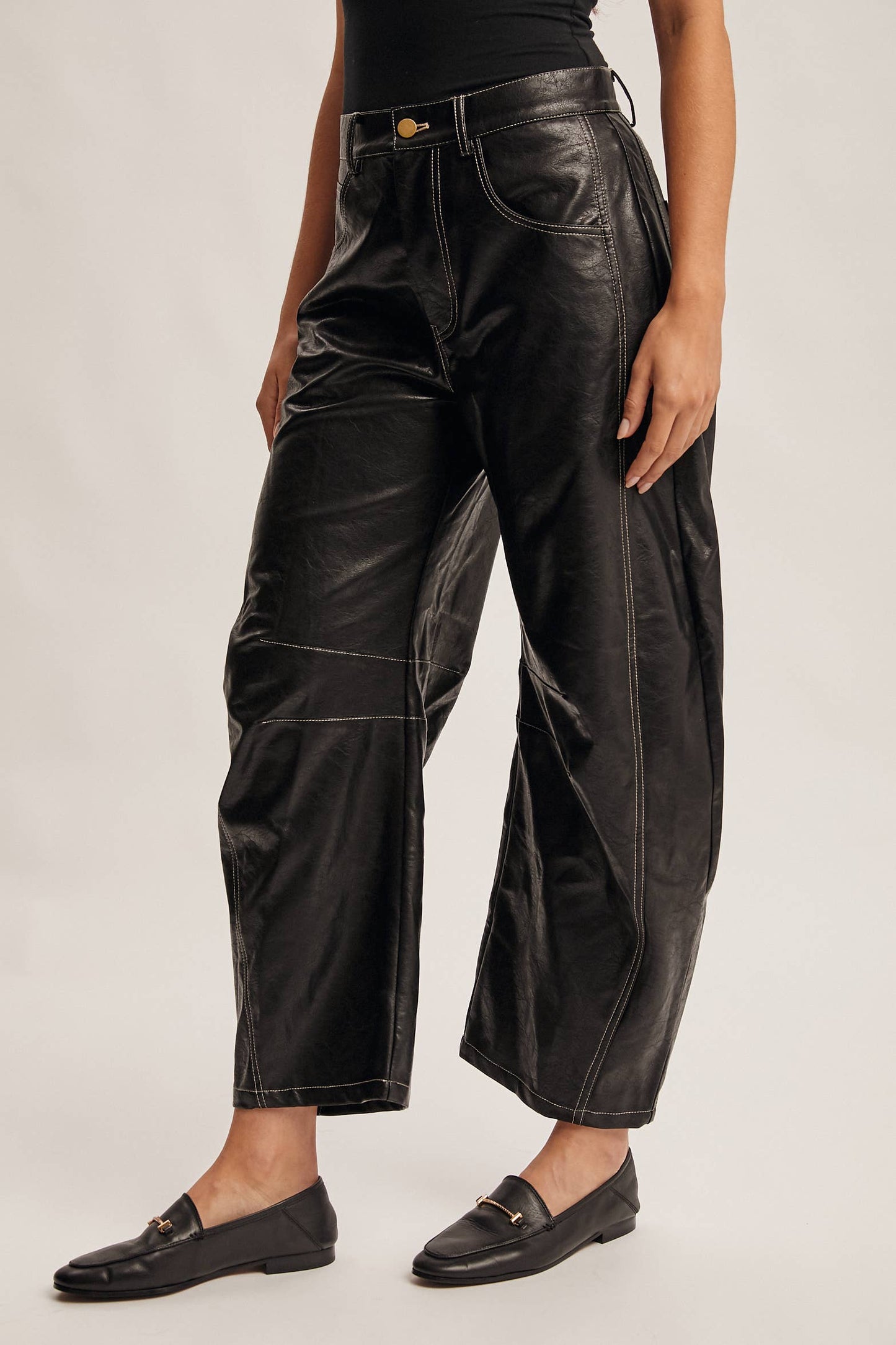 Faux Leather Barrel Pants