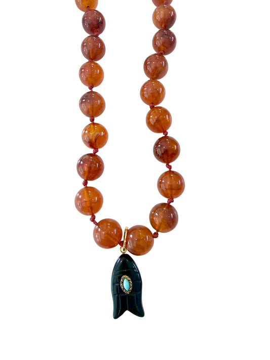 Kiawah Beaded Fish Charm Necklace- Tortoise