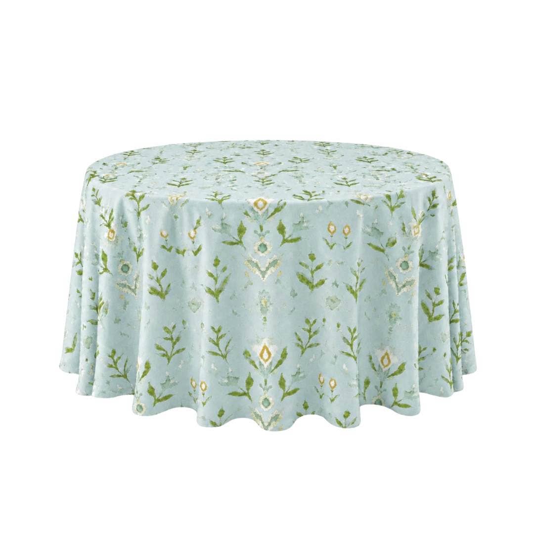 Petal Garden Aqua Round Tablecloth