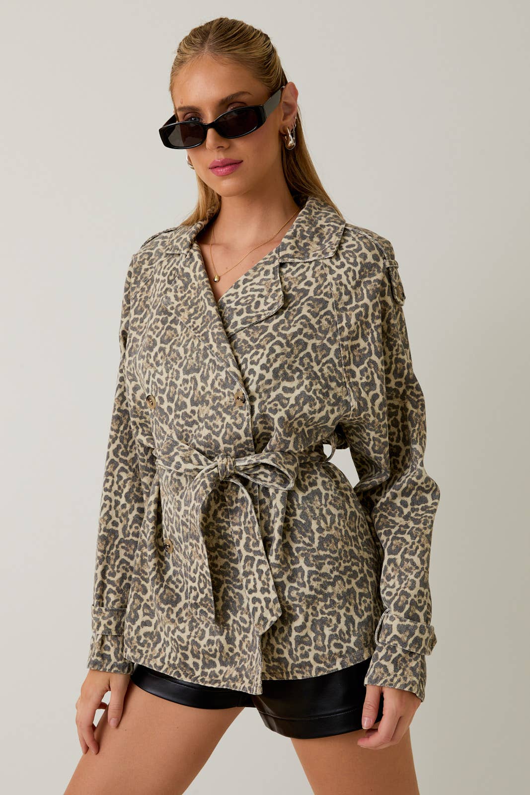 Leopard Print Double Breasted Trench Coat
