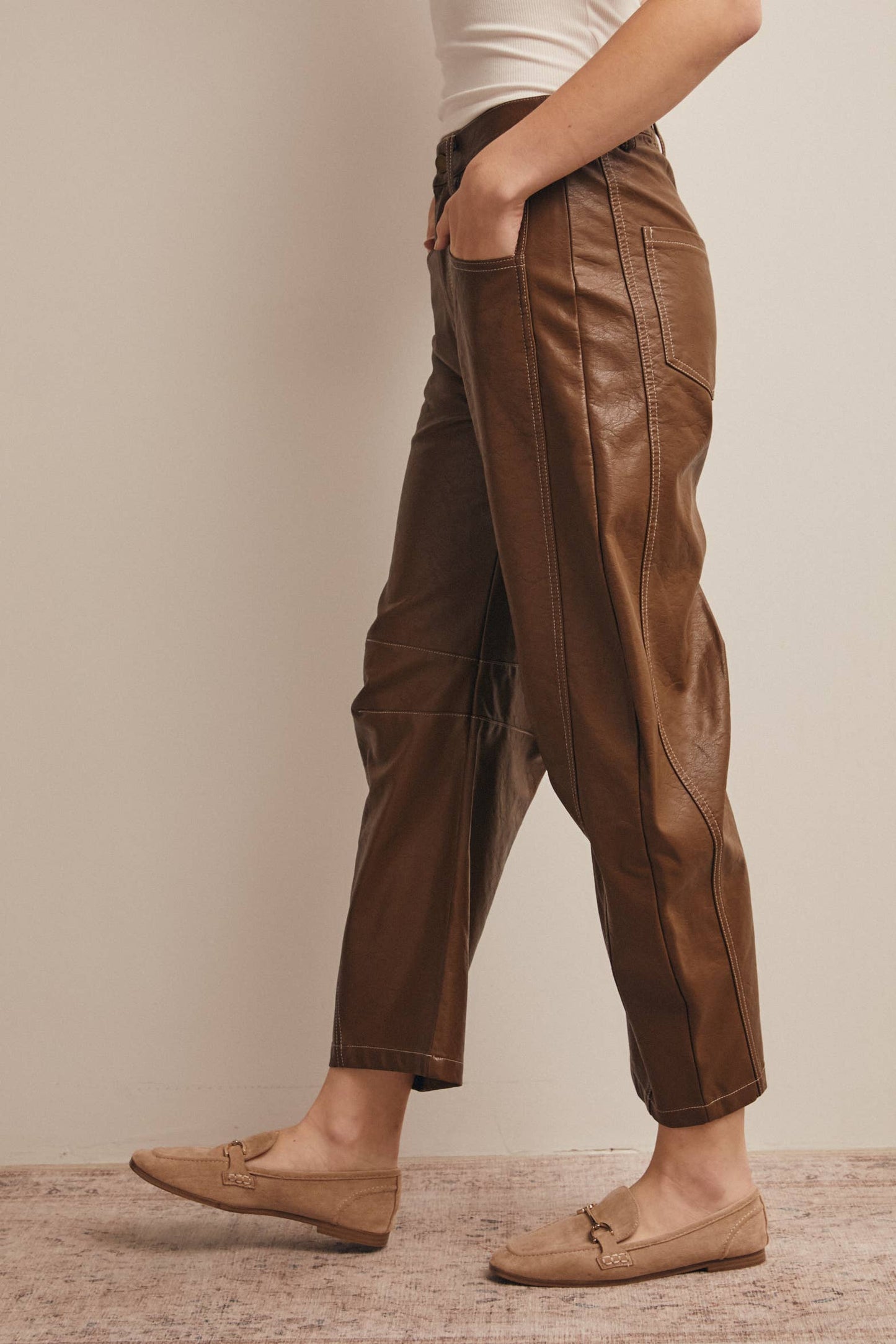 Faux Leather Barrel Pants