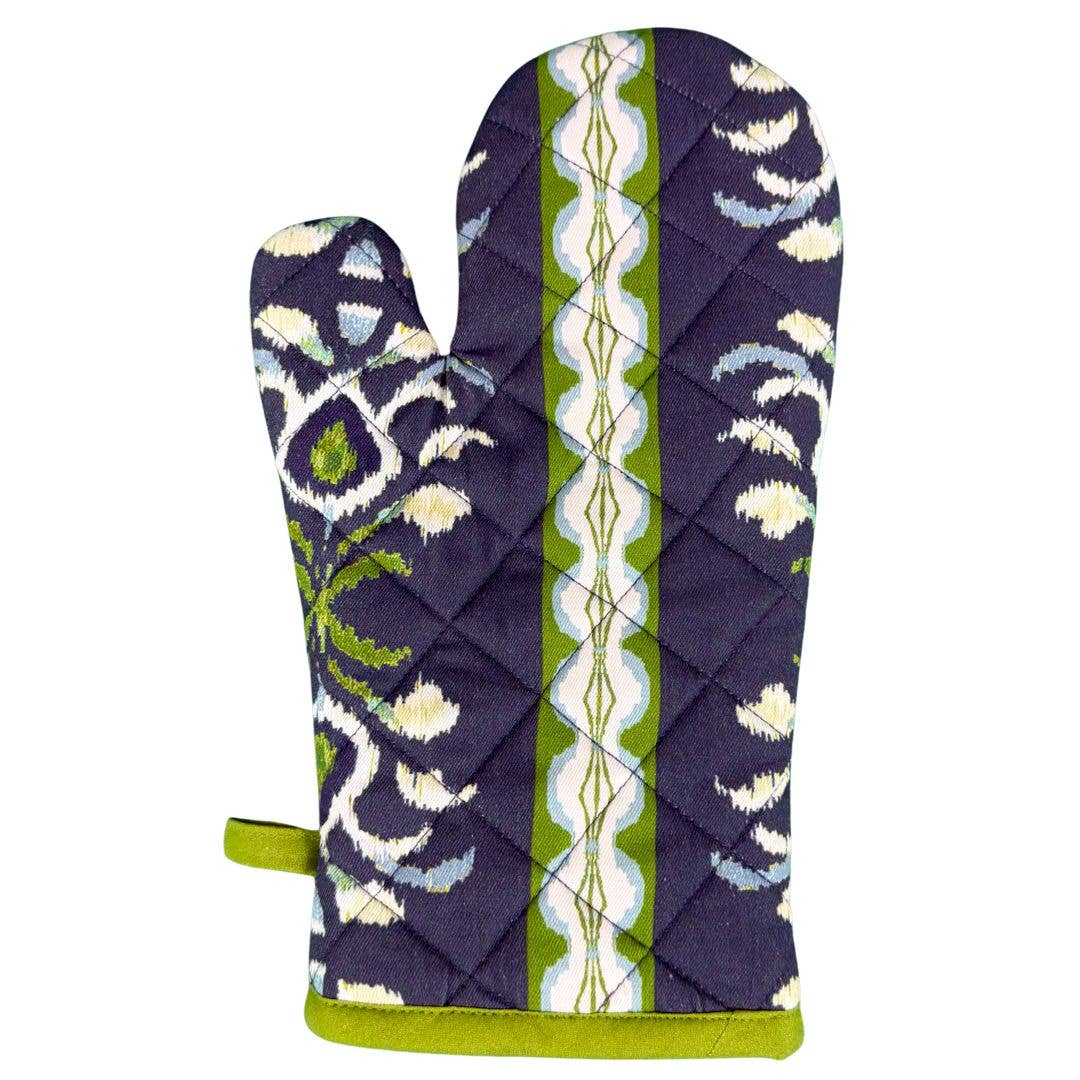 Rosemary Stripe Indigo Oven Mitt and Pot Holder Set