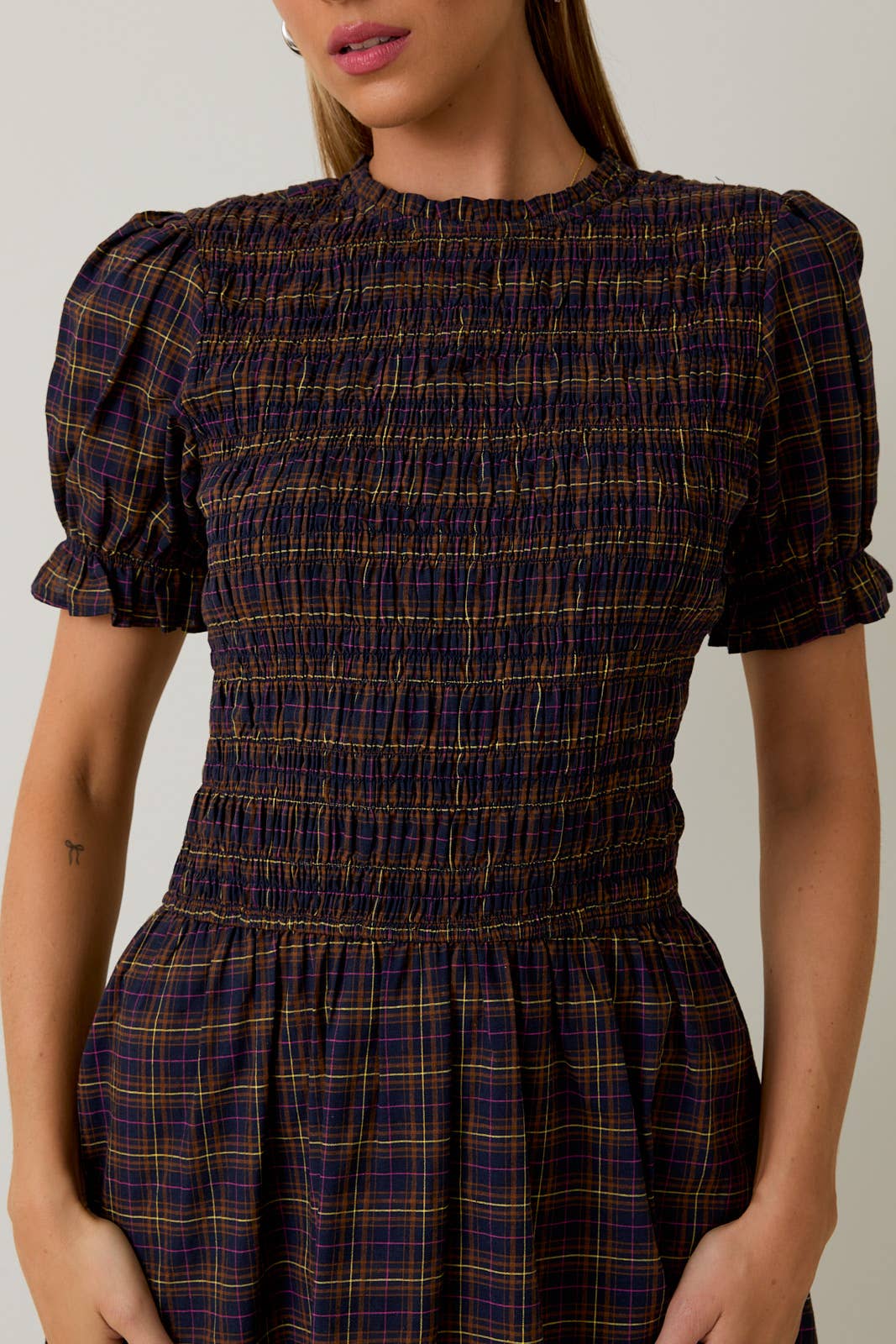 Ruffle Mock Neck Short Dress