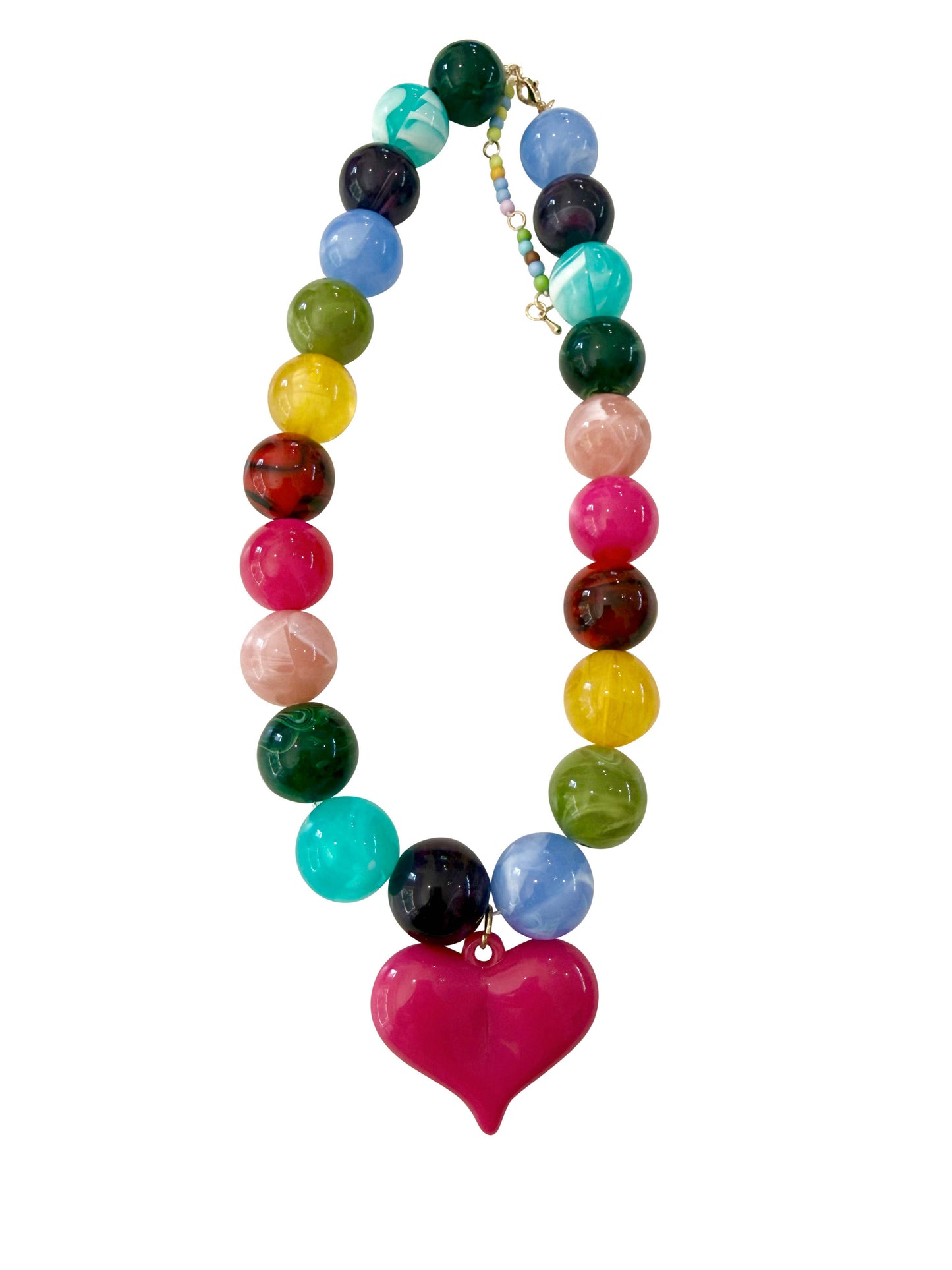 Ella Chunky Beaded Necklace with Heart Charm - Multi