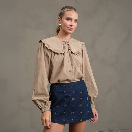 Frill Collar Cotton Blouse