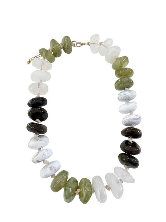 Delray Chunky Beaded Necklace- Chocolate Chartreuse 