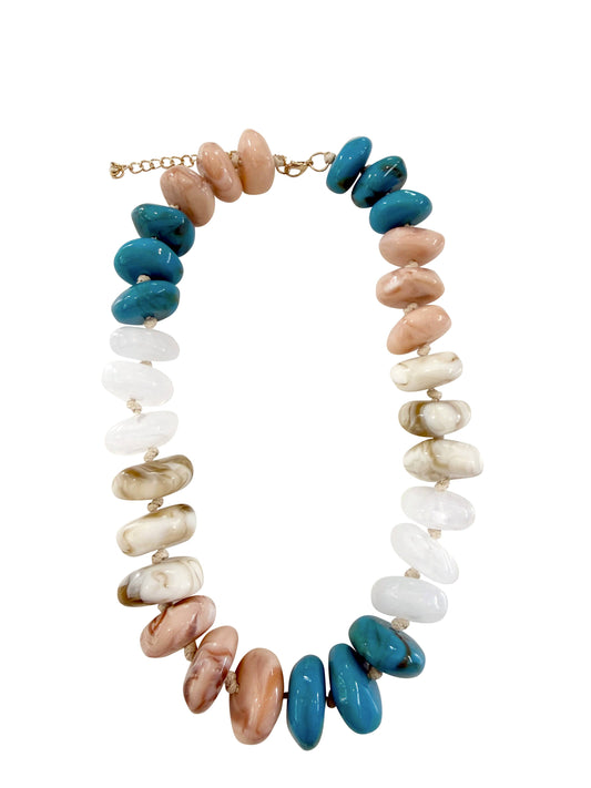 Delray Chunky Beaded Necklace-Tan Teal