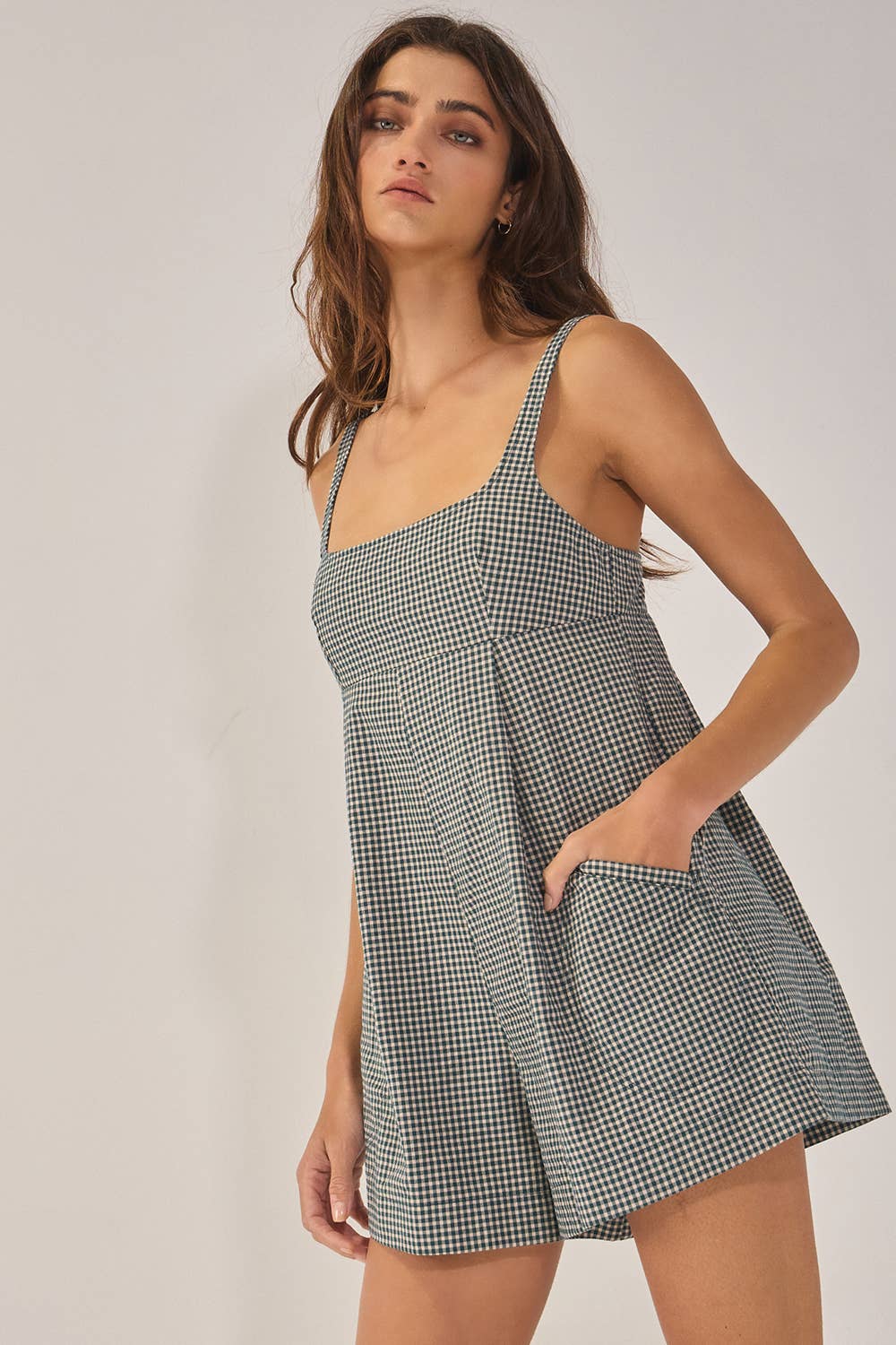 Relaxed Sleeveless Plaid Romper