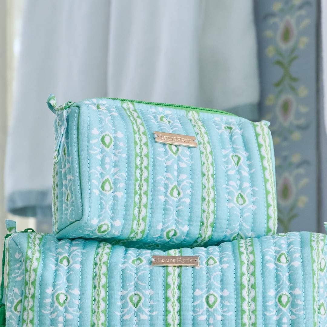 Rosemary Stripe Blue Signature Small Cosmetic Bag