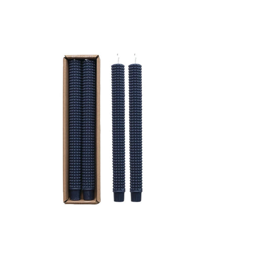 Unscented Hobnail Taper Candles Box of 2 in Navy